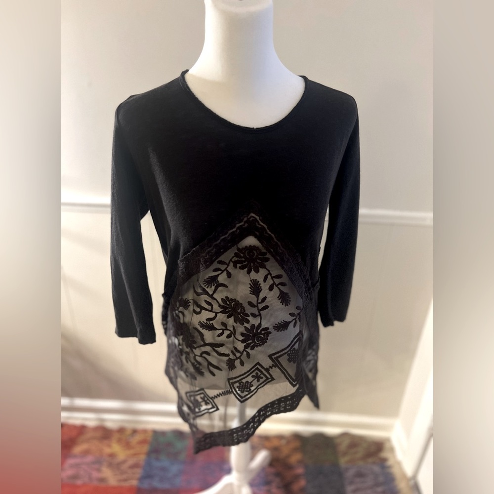 Anthropologie Linen and Lace Long Sleeve